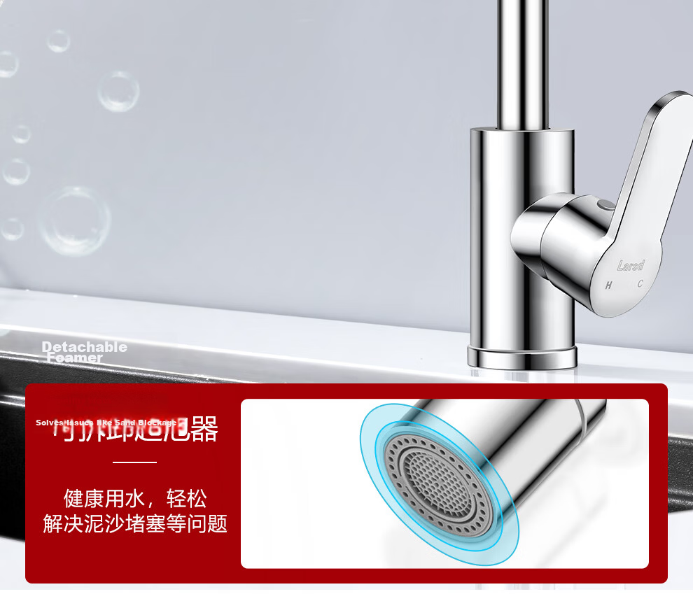 Larsd Kitchen Faucet Rotatable Sink Faucet Dual Temperature Hot and Cold Water Tap for Washing Basin F085 14