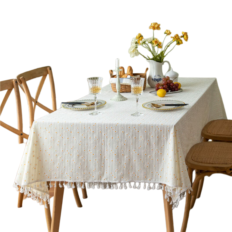AVIVI Cotton And Linen Tablecloth, Fabric Dining Table Cover, Coffee Table Cloth, Table Mat, Rectangular Desk Cover, 100*140 Cm, Yellow Daisy Patter