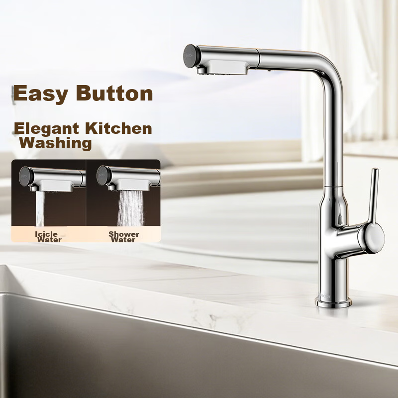 Arrow Kitchen Faucet Hot and Cold Brass Three-Function Pull-Out 360° Rotation AE45307GGW 1