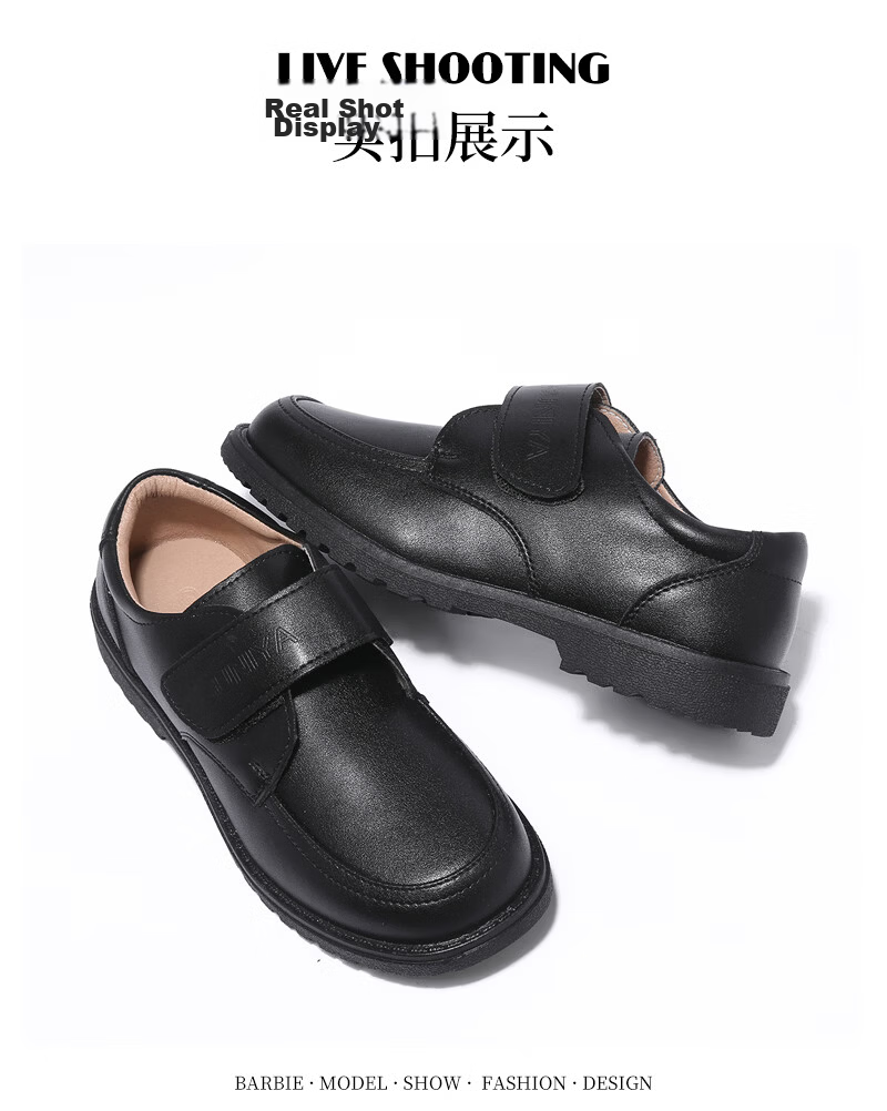 Guniya Boys' Leather Shoes Children's Leather Shoes British Style Genuine Leather Soft Sole New Primary and Secondary School Performance Shoes Black Size 40 10