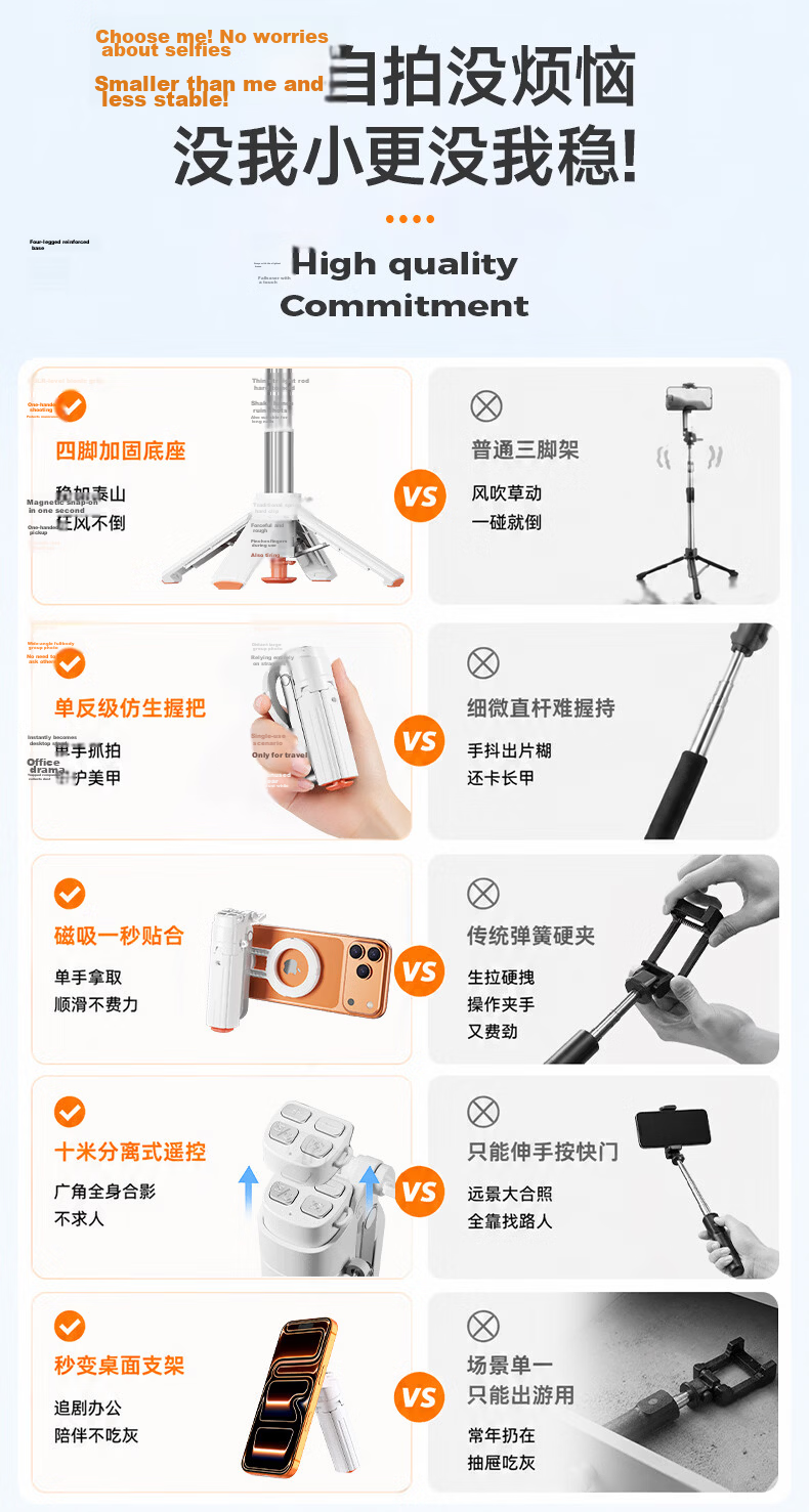 Zhiguozhe [Instant Camera] Zoomable Magnetic Handheld Mini Selfie Stick 2026 New Mobile Phone Tripod Travel Compact Portable Shooting Kit Stable Stand Floor Live Streaming 4