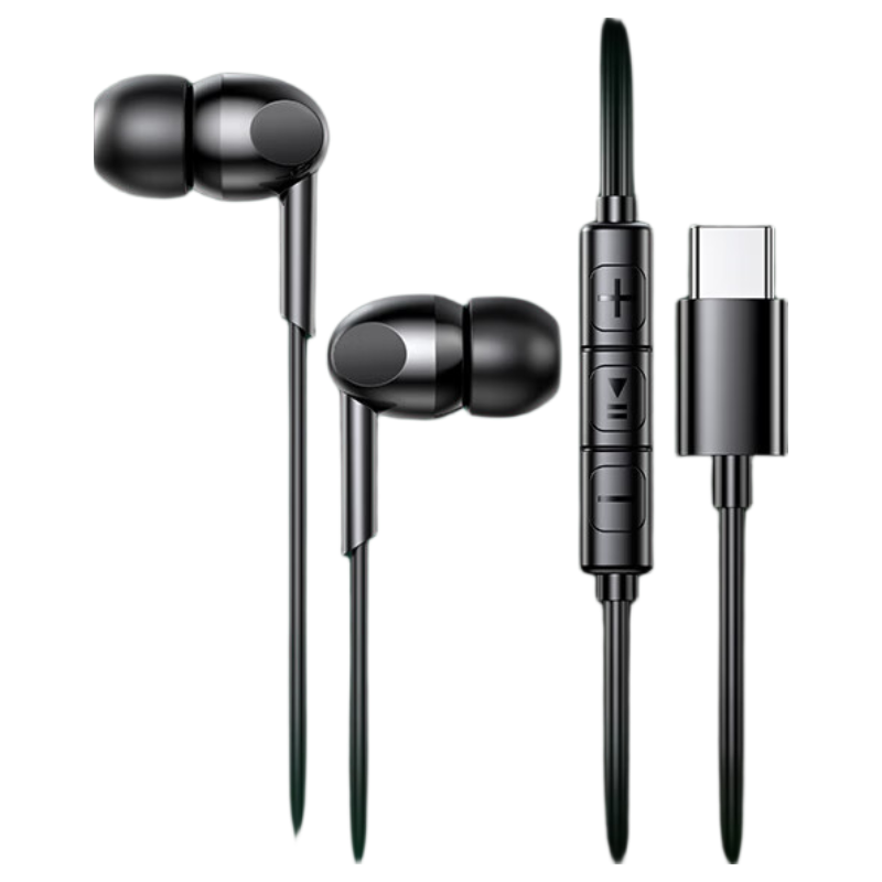 K KY30 Semi-In-Ear Wired Earphones with Inline Control, Type-C Connector, Compatible with Computers, Laptops, and Smartphones, Black
