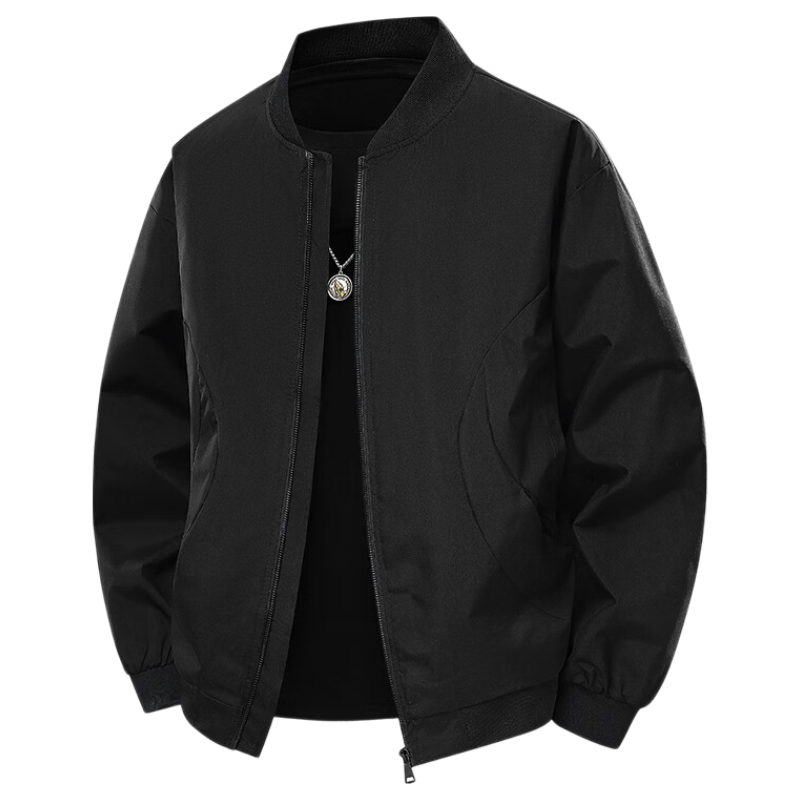 GLM Men's Spring Autumn Loose Jacket Casual Simple Baseball Coat Comfortable Versatile Top Black XL