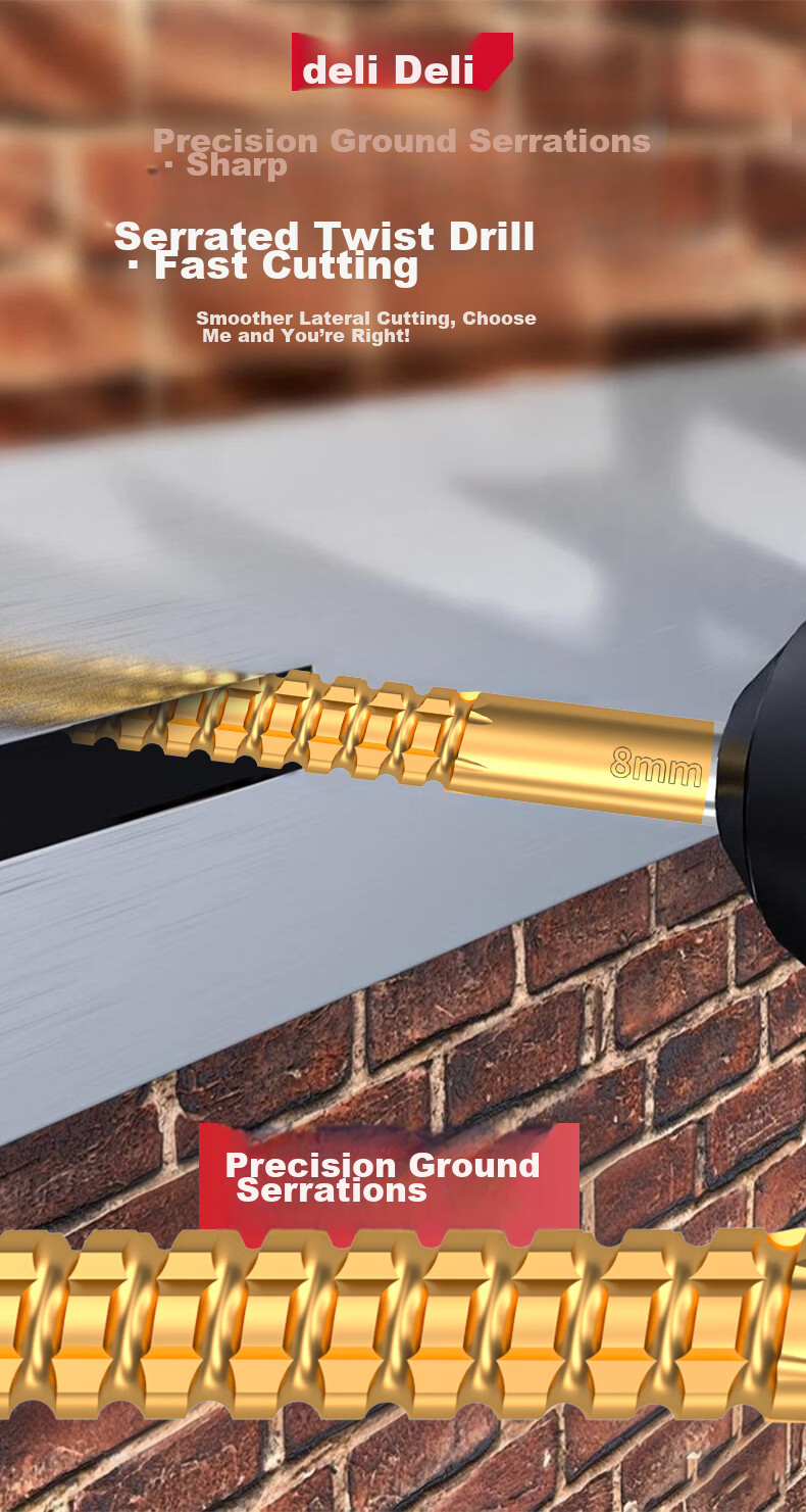 Deli Multifunctional Serrated Twist Drill 3-in-1 Saw Drill Groove Punch Slotting Serrated Woodworking Drill Bits 6mm 3pcs 10
