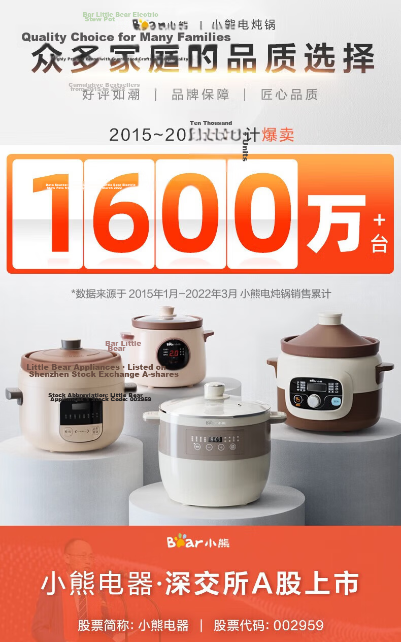 Bear Electric Ceramic Slow Cooker Large Capacity 3-5 People Stew Pot Soup Cooker White Porcelain Electric Stew Pot 1