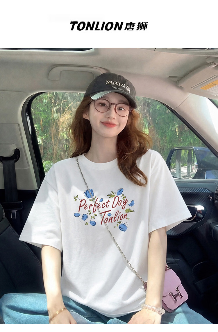 TonLion 2026 Summer Women's Graphic Short Sleeve T-Shirt Casual Fashion Versatile Minimalist Premium Women's Trendy T-Shirt 5