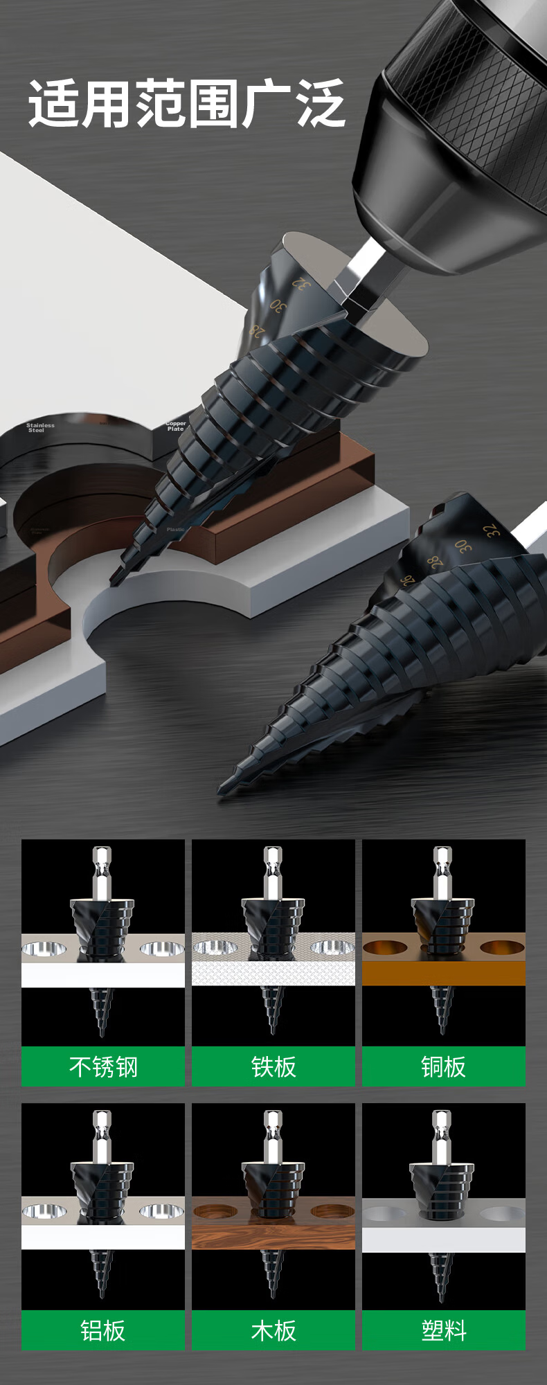 Baolian Nano Coated Pyramid Drill Bit Multi-Functional Metal Tapered Super Hard Reaming Drill Stainless Steel Special Step Drill 7