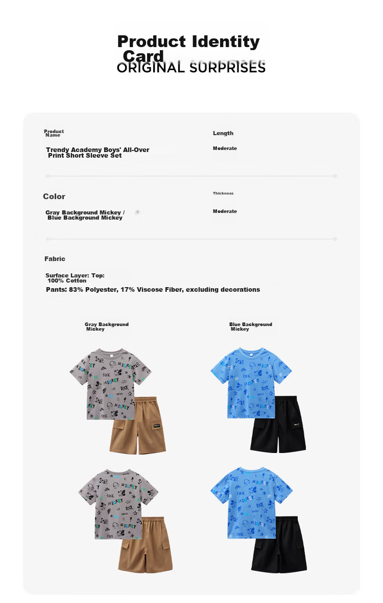 Disney Kids Boys and Girls Short Sleeve Set 2026 Summer New Children's Pure Cotton Casual Set Off-White 110 6