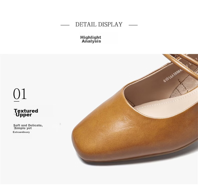 Eierkang Women's French Mary Jane Shoes Gentle Evening Style Low-Cut Chunky Heel Leather Shoes 16864W Yellow Brown Size 39 9