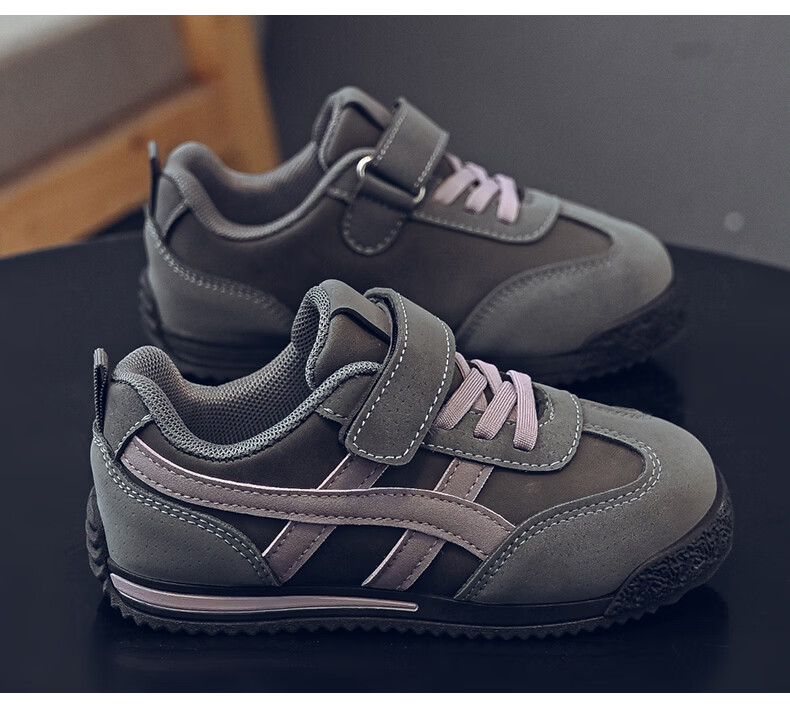 Jeanswest Kids Lightweight Versatile Velcro Training Shoes School Soft Sole Girls Casual Sports Shoes C1A001 Beige/Purple Size 36 24