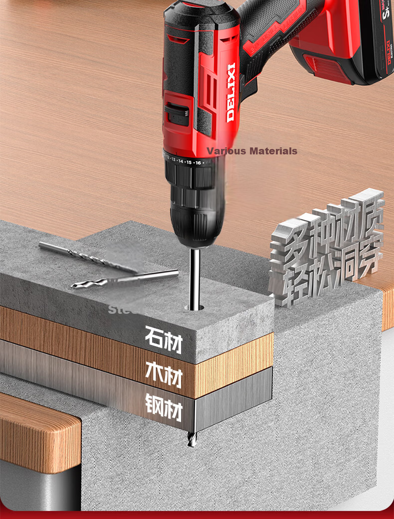 Delixi Electric Lithium Drill Set Household Toolbox Hardware Electric Woodworking Repair Multifunctional Electric Drill 12V Enhanced 8