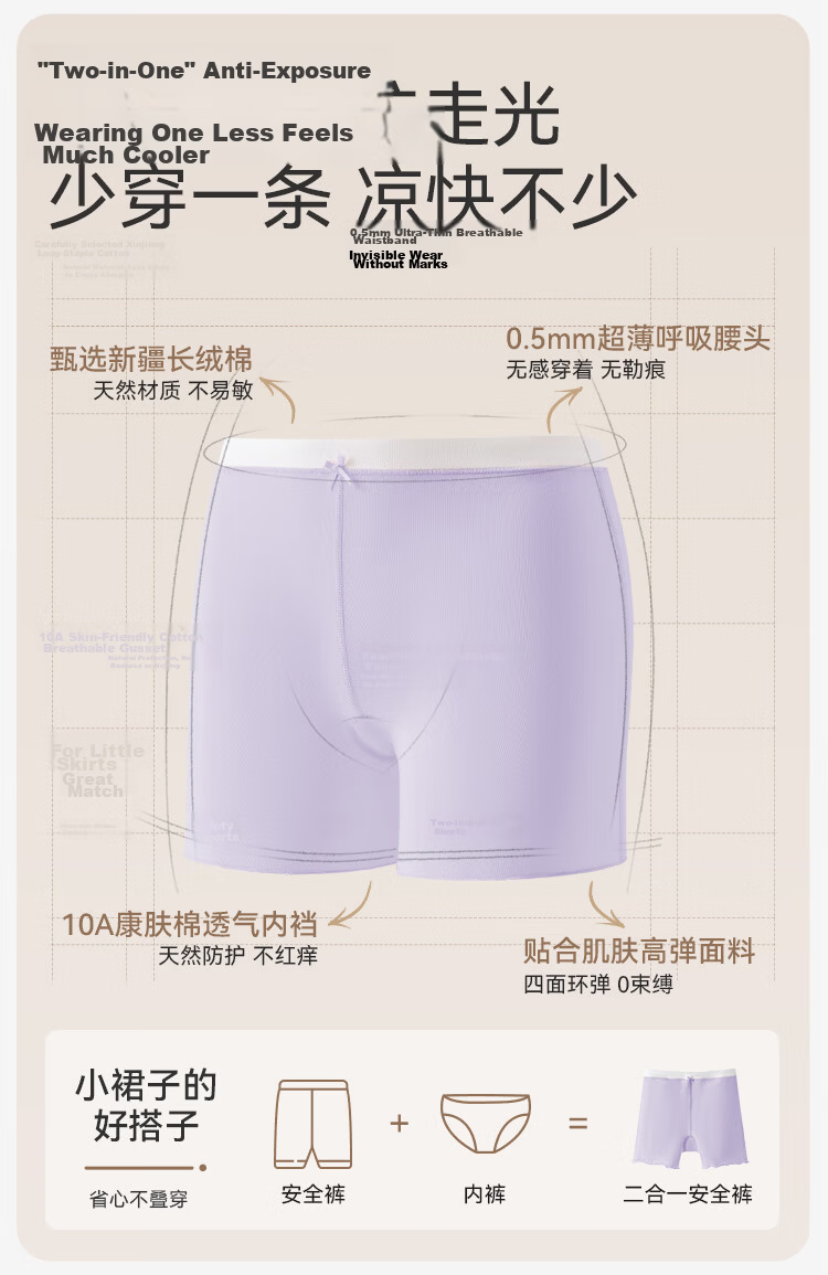 Ying's [50s Long-Staple Cotton] Girls' Safety Shorts Mulberry Silk Mesh Gusset Antibacterial Versatile Children's Underwear 5