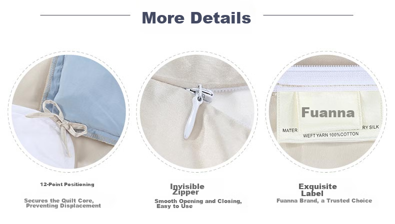 FUANNA Bedding Set 4-Piece Mulberry Silk Satin Sheet Duvet Cover High-End Silk Bed Linen Single/Double 203x229cm 15