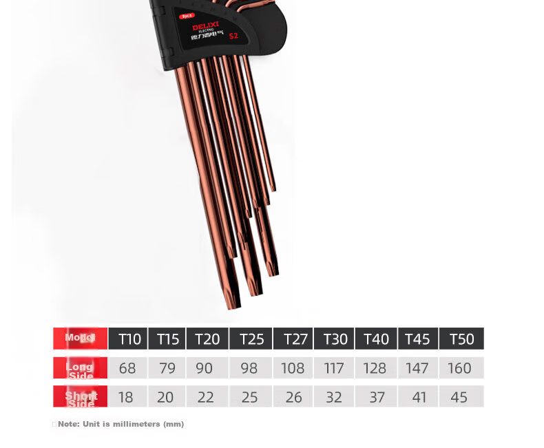 Delixi Electric Hex Key Wrench Set Hardware Repair Tools Hex Screwdriver S2 Steel 9-Piece Extended Flat/Ball Head 32