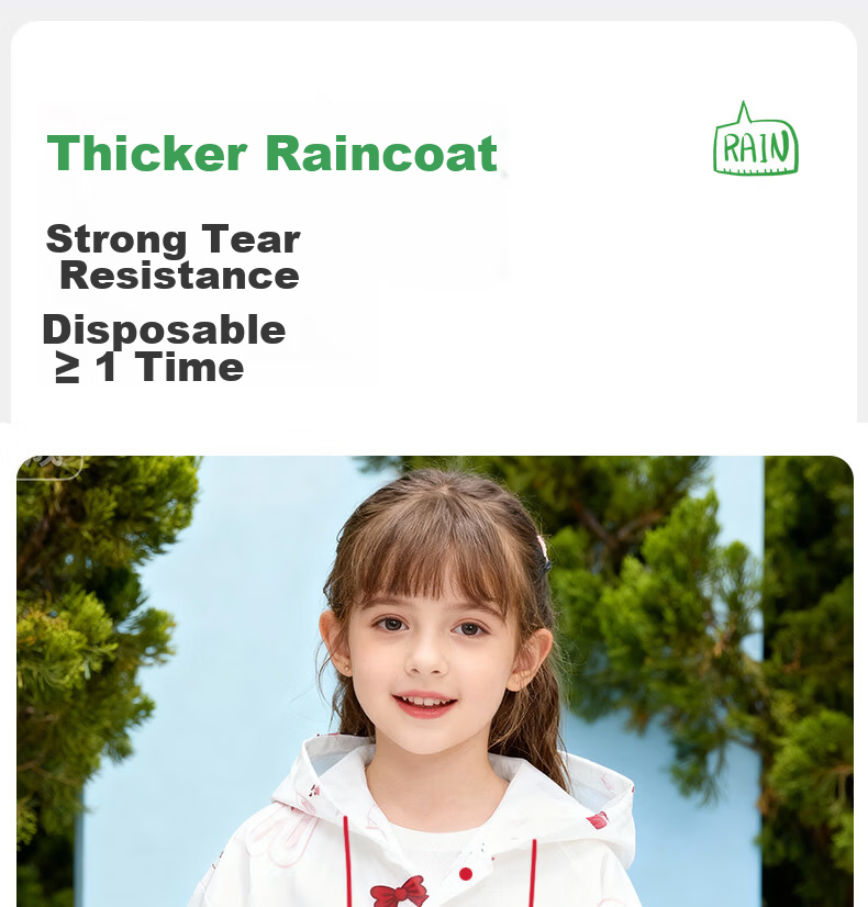 Yucheng Kids Raincoat Cartoon Print Elementary School Children Kindergarten Travel Portable Disposable Long Thickened Full-body Rain Poncho 8