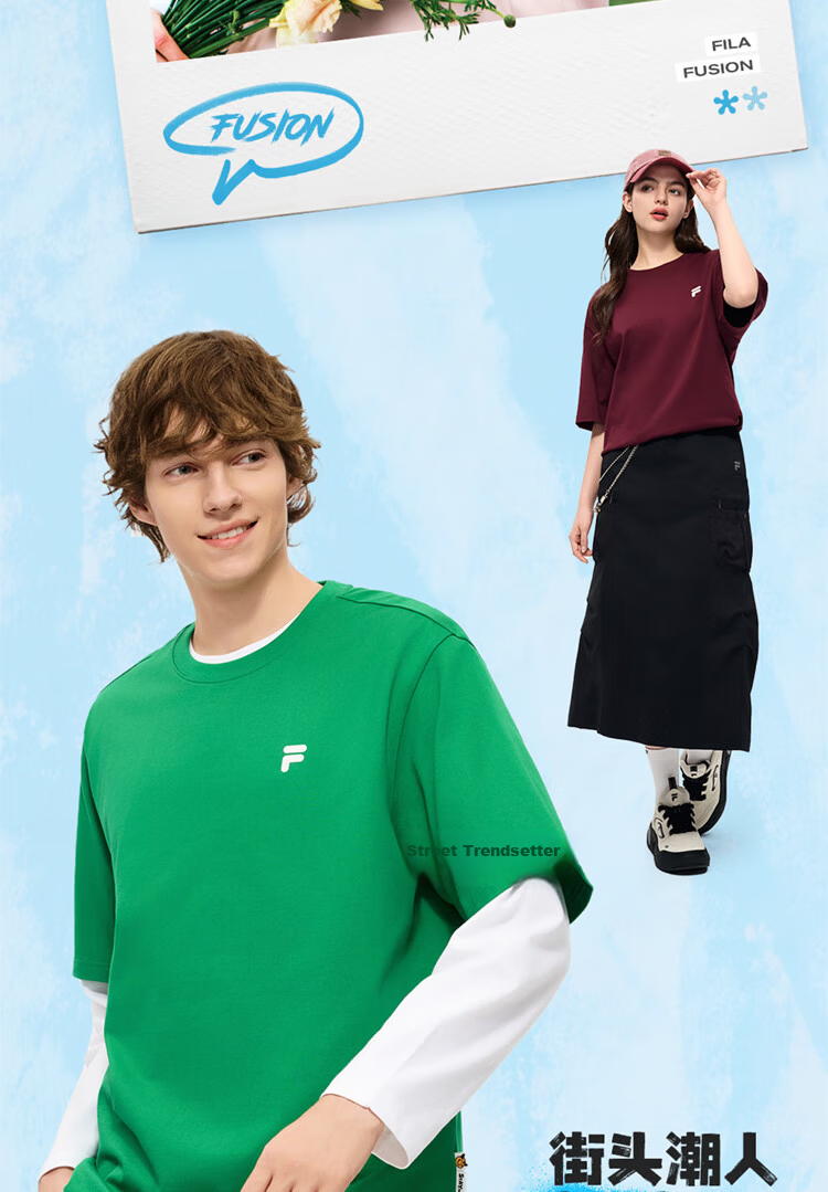 FILA FUSION Fashion Brand Zhang Hao Couple Knit Short Sleeve Shirt 2026 Spring Casual Loose Pure Cotton T-Shirt 10