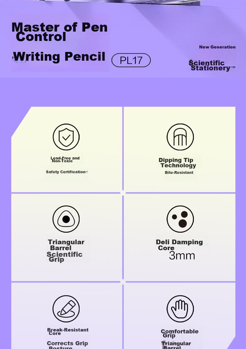 Deli 10-Pack HB Pencil Master Thick Triangular Grip Anti-Slip Student Beginner Writing Practice Graphite Core Purple 2