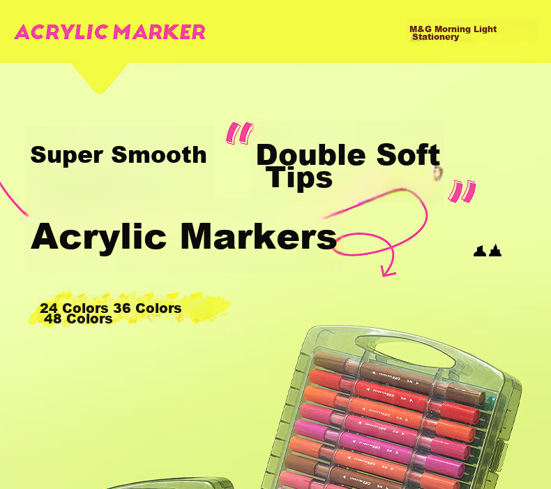 M&G 24-Color Acrylic Markers Dual Soft Tips Smooth Watercolor Pens for Kids Students Drawing Graffiti Hand Painting Art Supplies Birthday Graduation Gift APMV1463 1