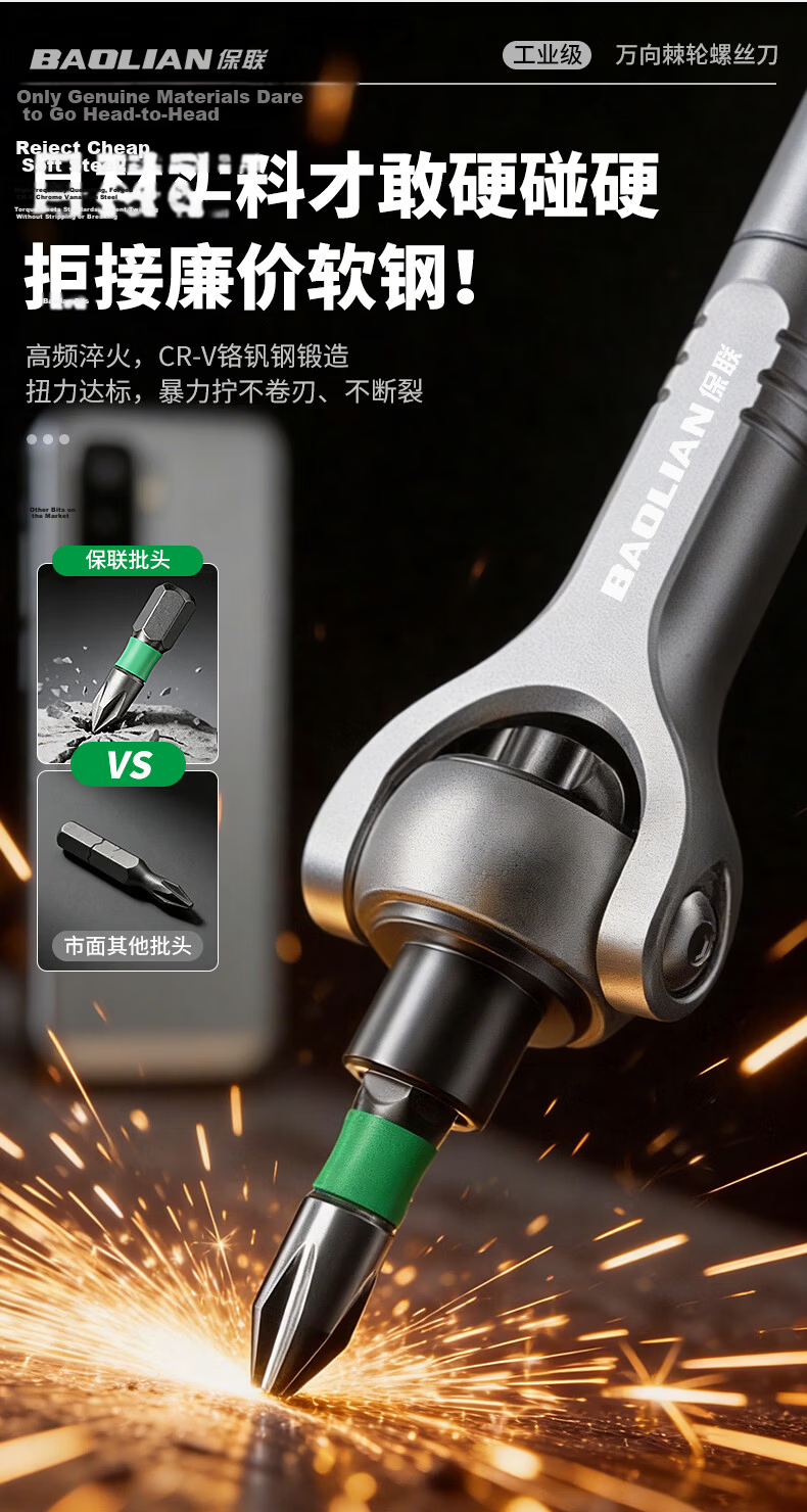 Baolian Universal Ratchet Wrench Set High Hardness Reversible Angled Ratchet Screwdriver Tool 7