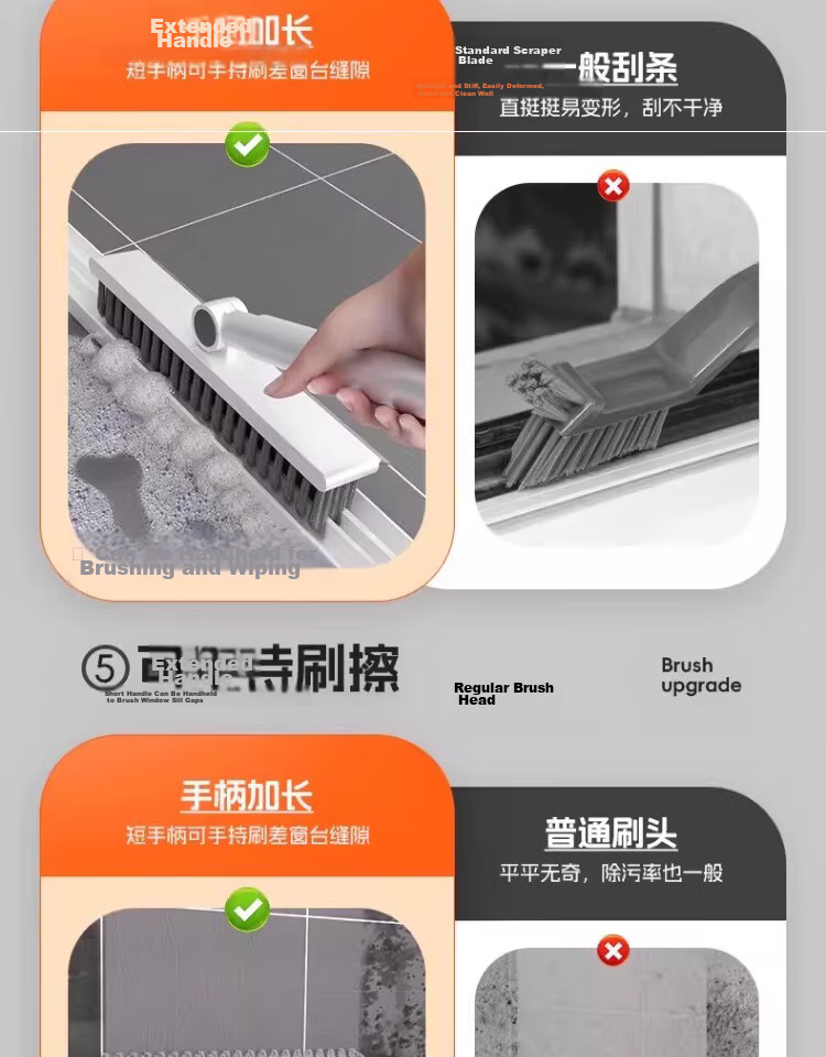 Guangduola Floor Brush Bathroom Brush No Dead Angle Shower Brush Floor Gap Brush Toilet Crevice Brush V-Shaped Long Handle Floor Brush 6