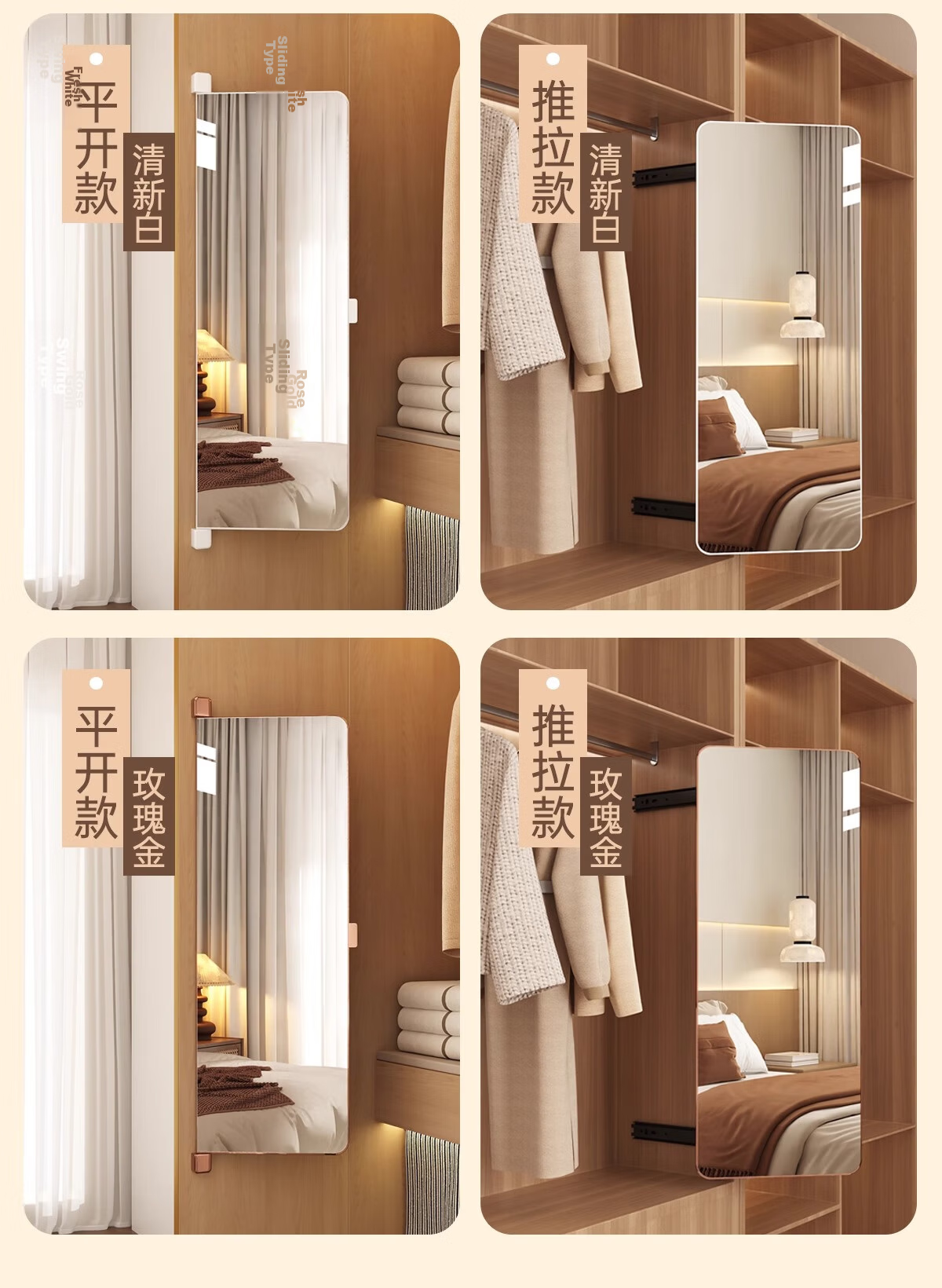 Xiaojiangcai Wardrobe Full-Length Mirror Invisible Double Door Built-in Hidden Folding Dressing Mirror Sliding Door 35*110 Black 13