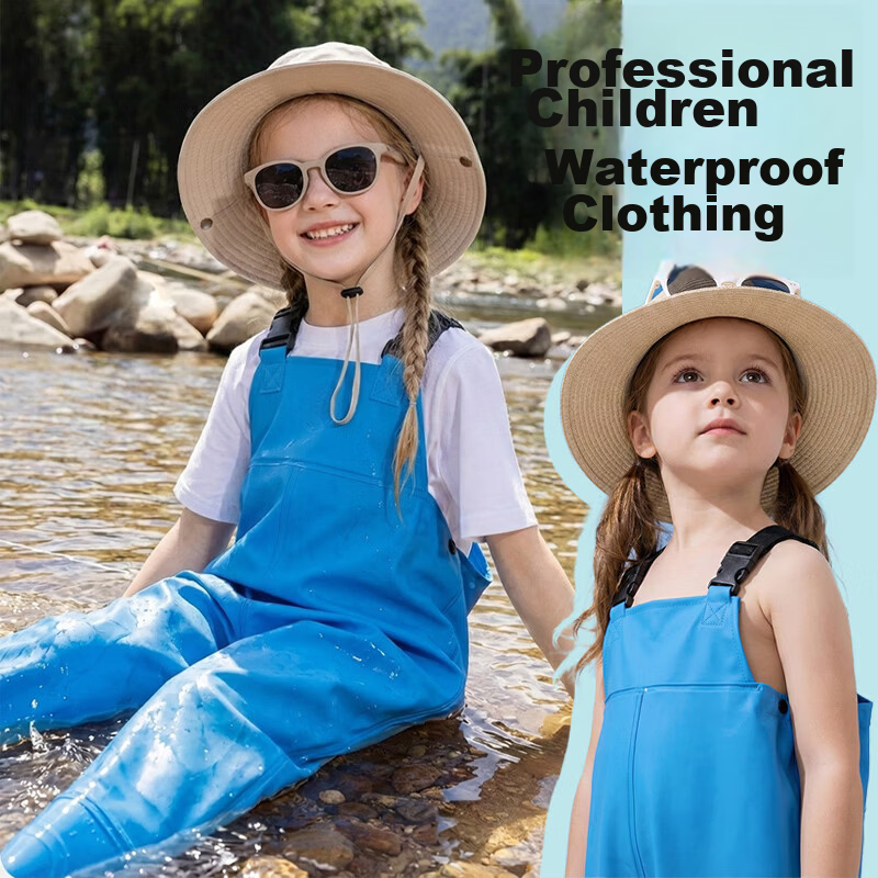 FOOTOPPO Kids Waterproof Rain Boots and Waders Full-Body Water Play Pants Splash Pants Water Gear Waterproof Rain Pants