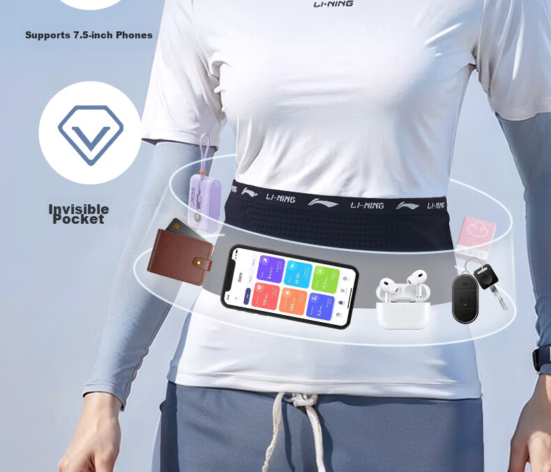 LI-NING Running Waist Bag Men Sports Bag Women Phone Holder Cycling Waist Pack Black L 4