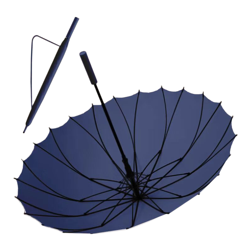 MAYDU Automatic One-Piece Seamless Rain Umbrella with Long Handle, Business Straight Pole Umbrella, 24 Ribs M7006 Deep Sea Blue, Super Strong Wind-Resistant, Safety Reflective Strip
