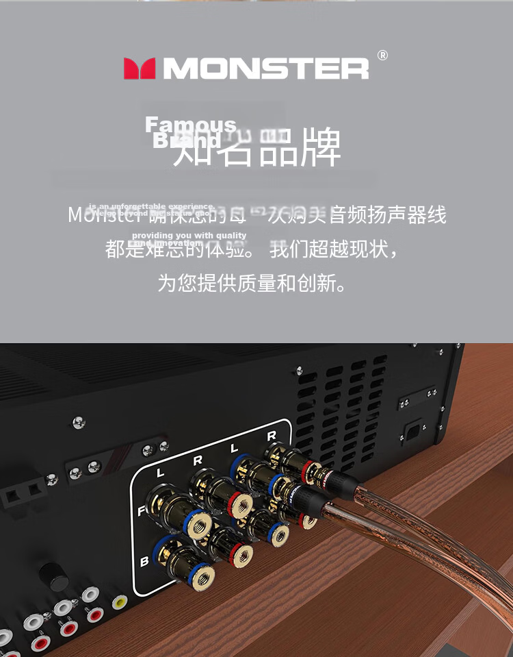 Monster Essentials 14AWG 2-Square 15m High-Purity Oxygen-Free Copper Audio Speaker Cable for HD Home Theater Player 10