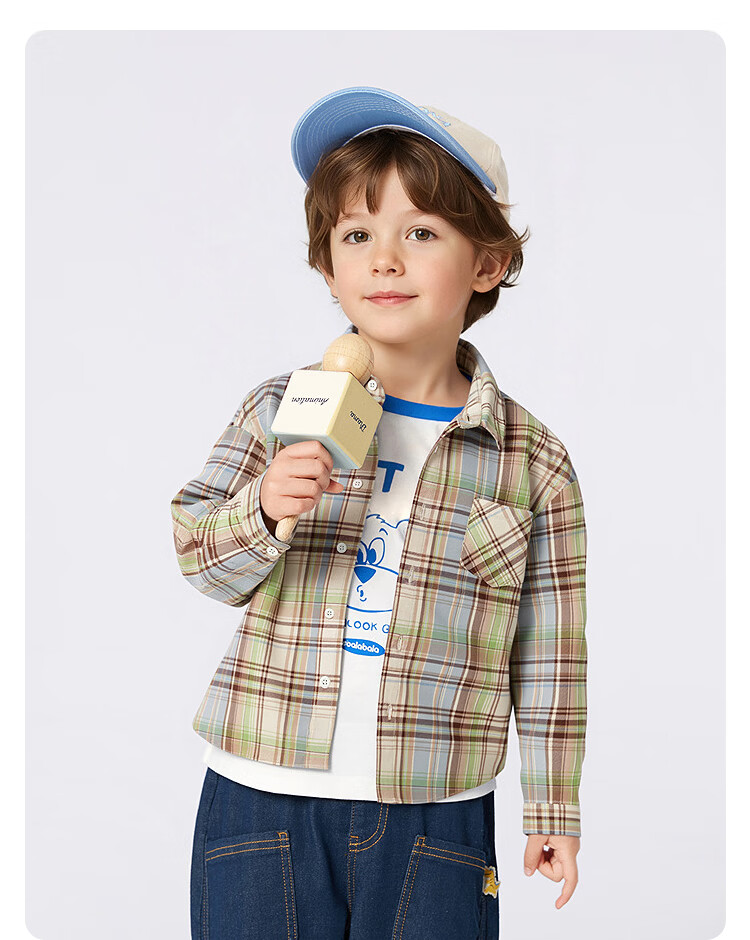 Balabala Kids Long Sleeve Shirt Baby Clothes Boys Girls 2026 New Spring Plaid Shirt Jacket 26