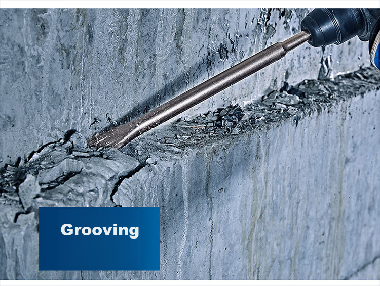 BOSCH Four-Groove Pointed Chisel with Round Handle, Two-Groove Two-Slot Concrete Drill for Demolition and Grooving (1 Piece) 250mm 6