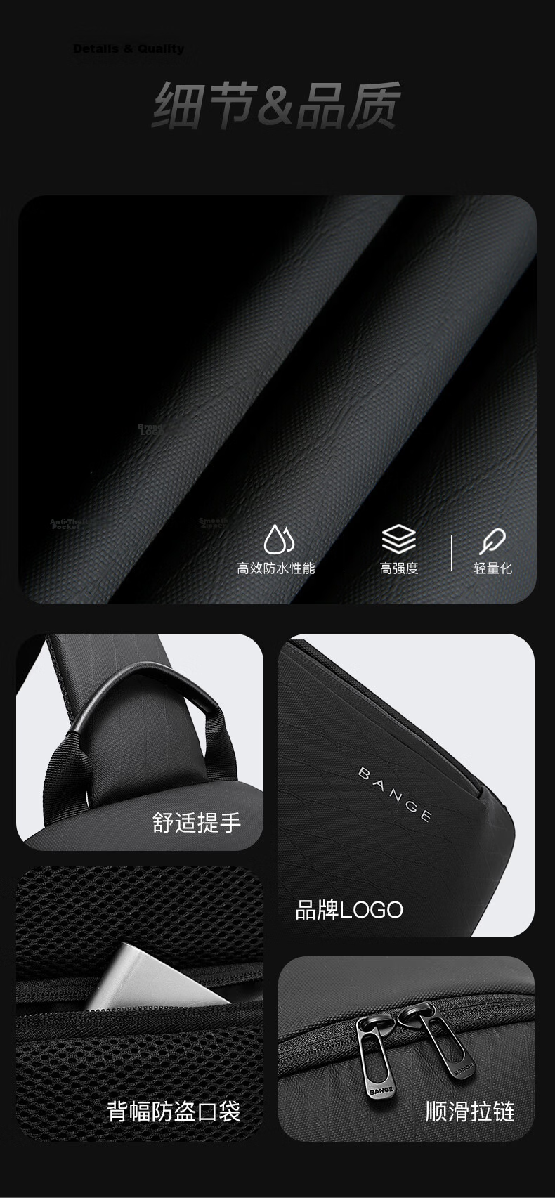 Bange Men's Large Capacity Crossbody Travel Chest Bag Large Capacity Tablet Casual Shoulder Bag Trendy 3077 Black 9