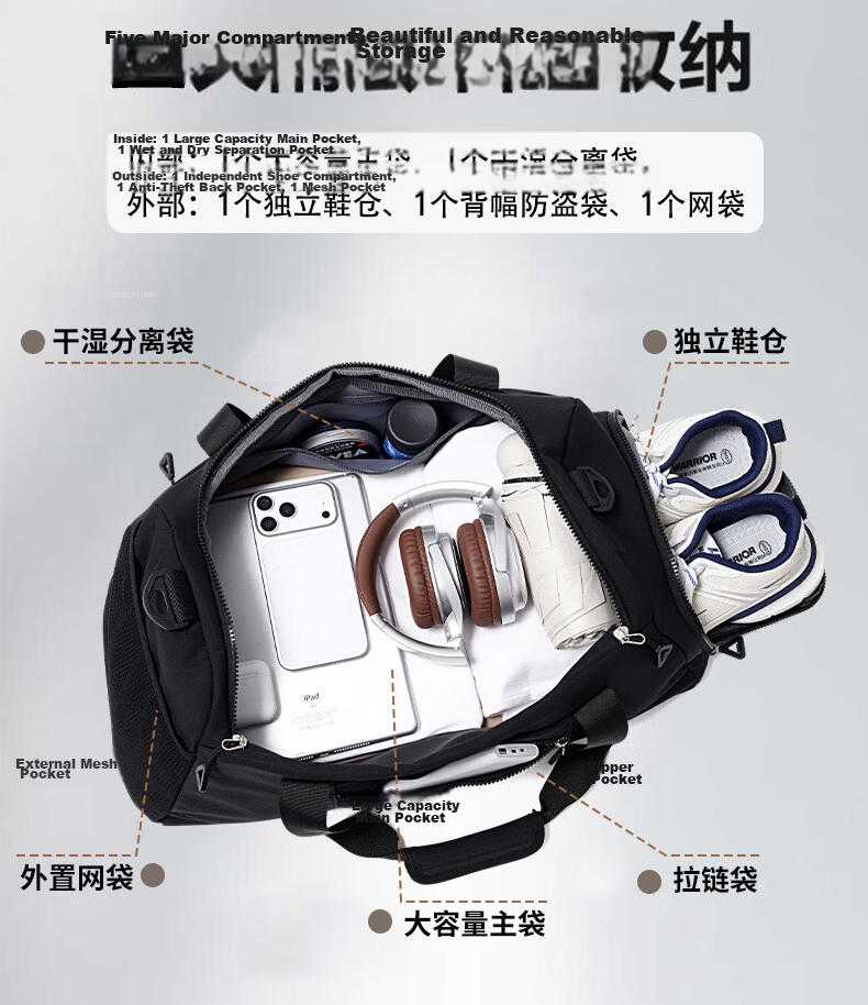 Warrior Travel Bag Unisex Handheld Sports Gym Bag Large Capacity Lightweight Short Trip Storage Crossbody Luggage Swimming Bag 5
