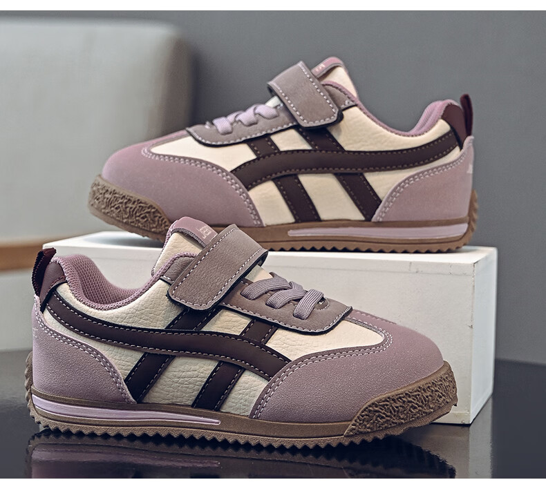 Jeanswest Kids Lightweight Versatile Velcro Training Shoes School Soft Sole Girls Casual Sports Shoes C1A001 Beige/Purple Size 36 20