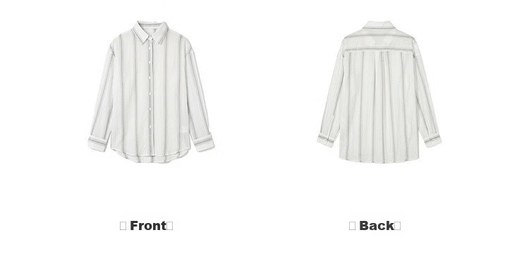Dme [Lightweight Lyocell] Autumn Simple Style Striped Texture Lapel Long-Sleeve Loose Outer Wear Relaxed Women's Blouse 14