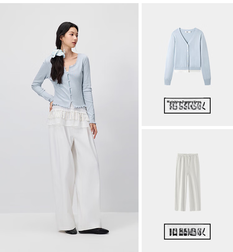 Semir [Pure Cotton] Long Sleeve T-Shirt Women 26 Autumn Short Slim Lace Trim Thin Cardigan 109526101005 12