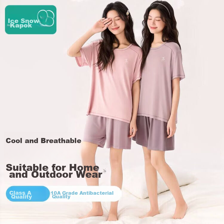 Ice Snow Kapok Girls' Pajamas Summer Modal Ice Silk Homewear Set Youth Children's Short Sleeve Shorts Two-Piece Set