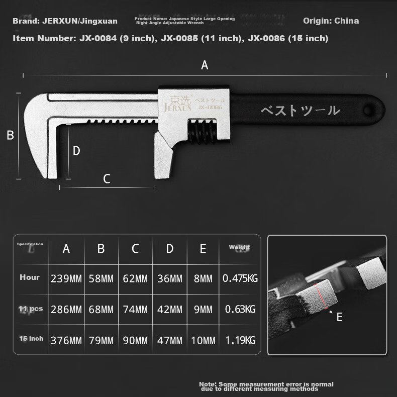 JERXUN Large Opening Adjustable Wrench Multi-Functional Pipe Wrench Water Pump Pliers Repair Tool 2