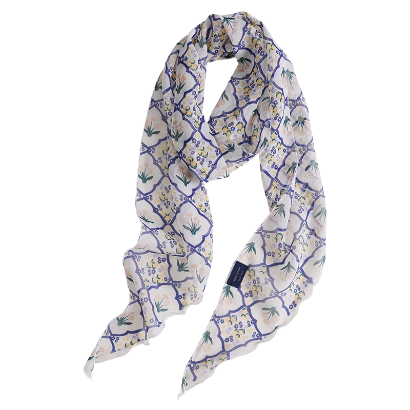 Lagur Shen Yue Edition "Baoxiang Small Red Flower" Silk Long Ribbon Scarf Neck Tie for Women Elegant Purple