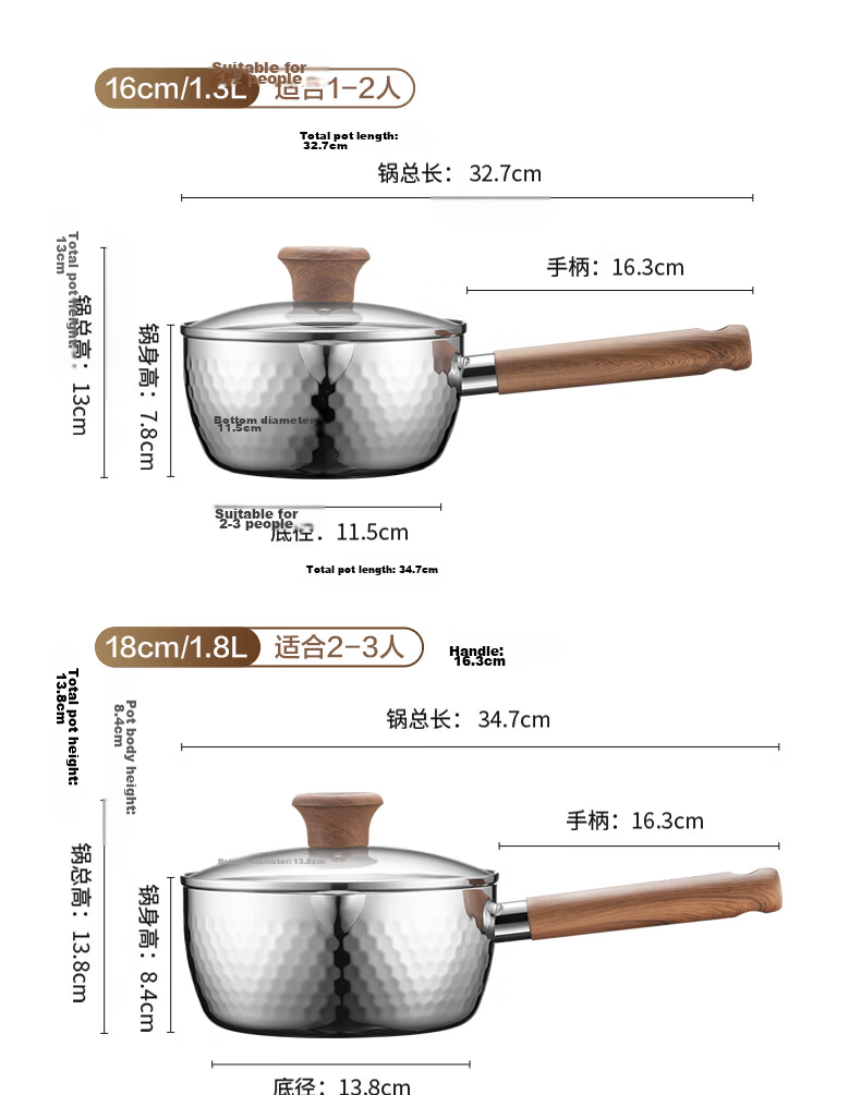 Supor Snow Flat Pot Lightweight 316L Composite Steel Thickened Milk Pot Multi-Purpose Induction Cooker Compatible 16cm 15