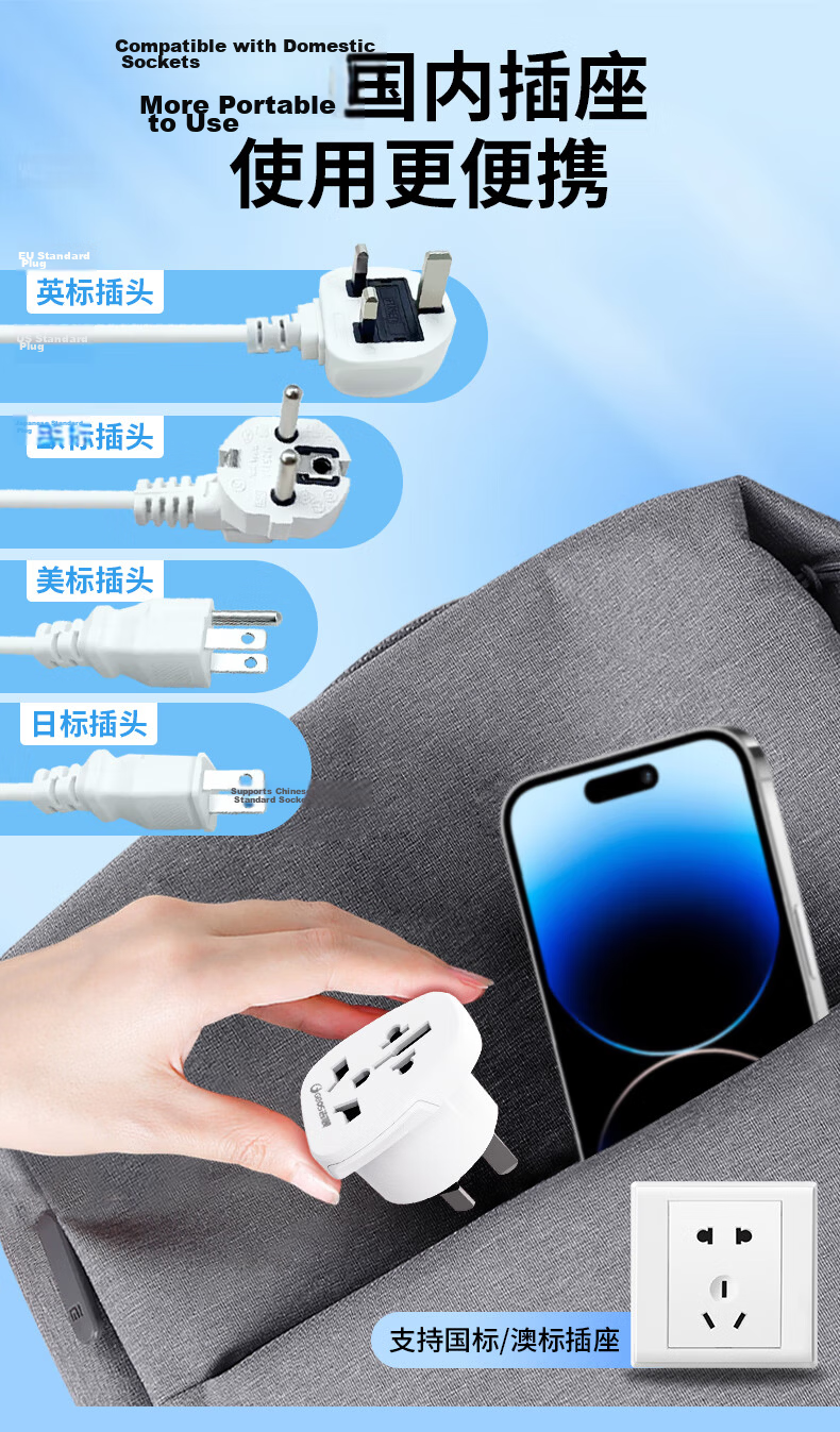 JS JISHUN Australian to UK US EU DE JP Plug Adapter Converter for Foreign Appliances Domestic Use Companion 3