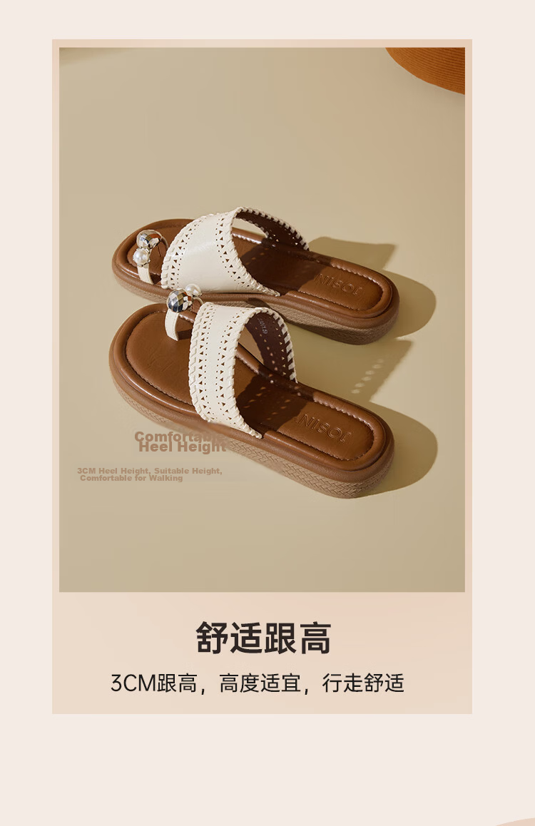 Zhuoshini 2026 New Comfortable Open-Toe Slip-On Anti-Slip Casual Versatile Elegant Women's Sandals Beige/Brown Size 38 4