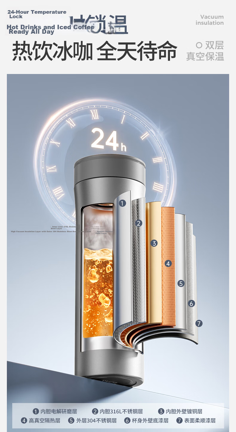 SUPOR Insulated Tumbler 316L Stainless Steel Men's Water Bottle High-Value 2026 New Tea Infuser Large Capacity Portable Cup 6