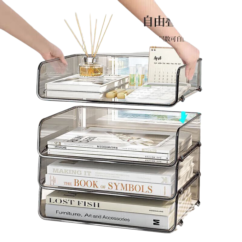 Hakkai Bird Desktop File Organizer Acrylic 4-Layer Thickened High Transparency Desk Storage Rack for Books and Office