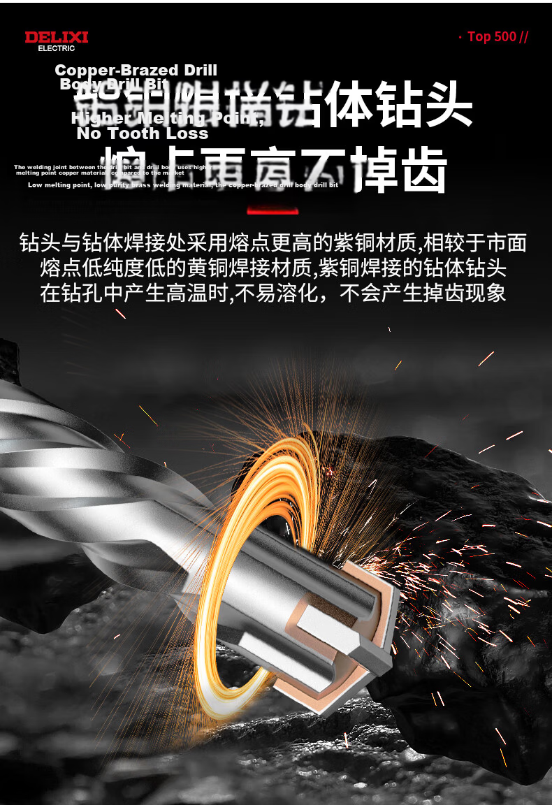 DELIXI ELECTRIC Cross Impact Electric Hammer Drill Bit Concrete Wall Penetration Tungsten Steel Alloy Wall Drilling DLX-FSZ8 18×500 10