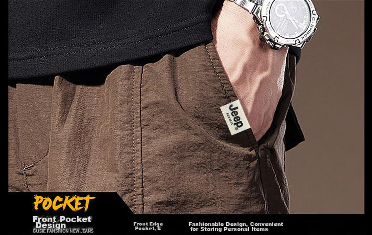 JEEP Men's Summer Ice Silk Cargo Casual Shorts Loose Fit Outdoor Knee-Length Pants Coffee 3XL 15