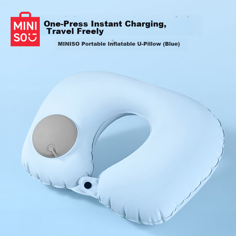 MINISO Portable Inflatable U-Shaped Pillow Comfortable Breathable Office Nap Pillow Blue