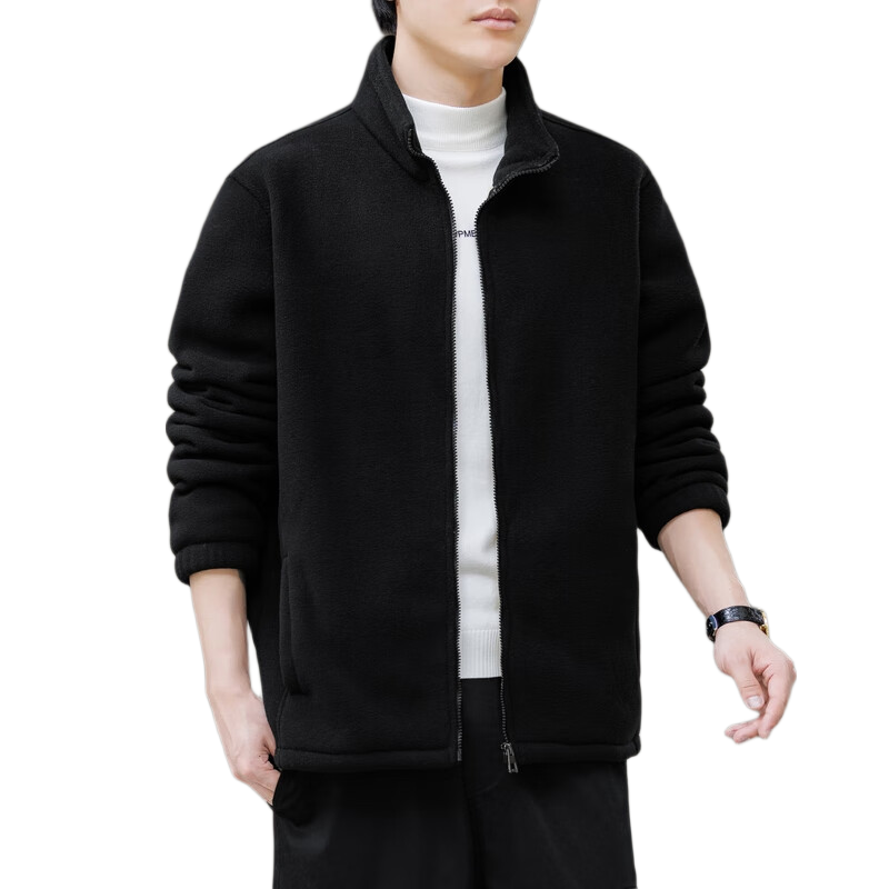 Dingfengbaoluo Men's Minimalist Fleece-Lined Winter Jacket, Warm Stand Collar Casual Coat BY19 Black 4XL