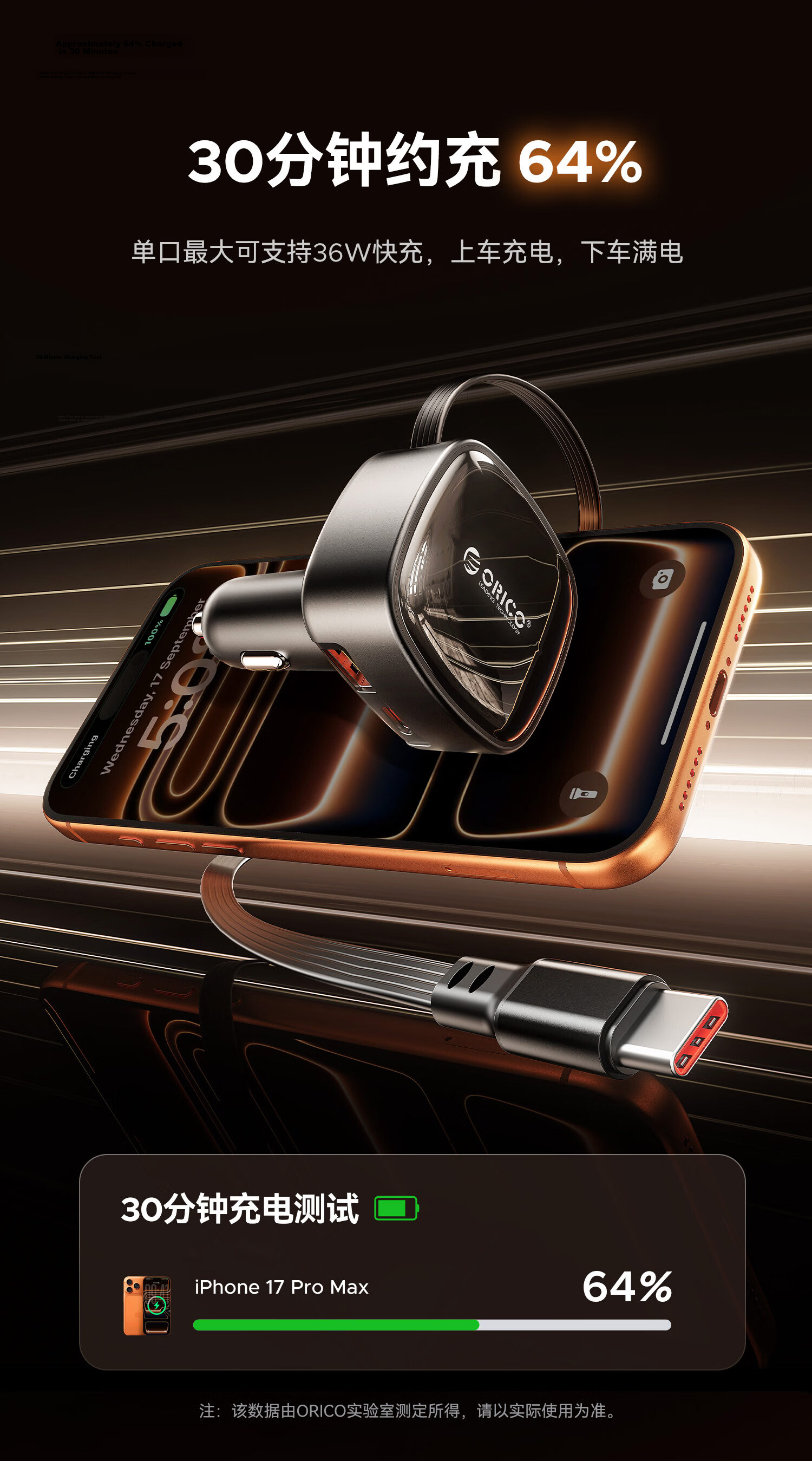 ORICO Car Charger Super Fast Charging 60W Cigarette Lighter Adapter Dual Port with Dual Retractable Cables Compatible with Apple Huawei Xiaomi 6