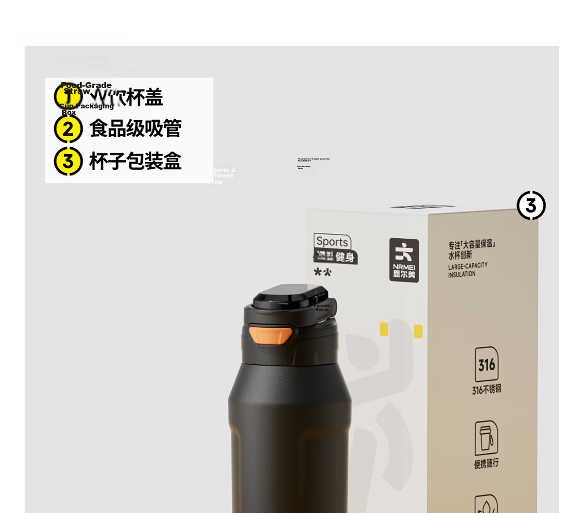 ERM Insulated Large Capacity 316 Stainless Steel Men's Water Bottle Portable High-Value 2026 New Student Straw Cup 28